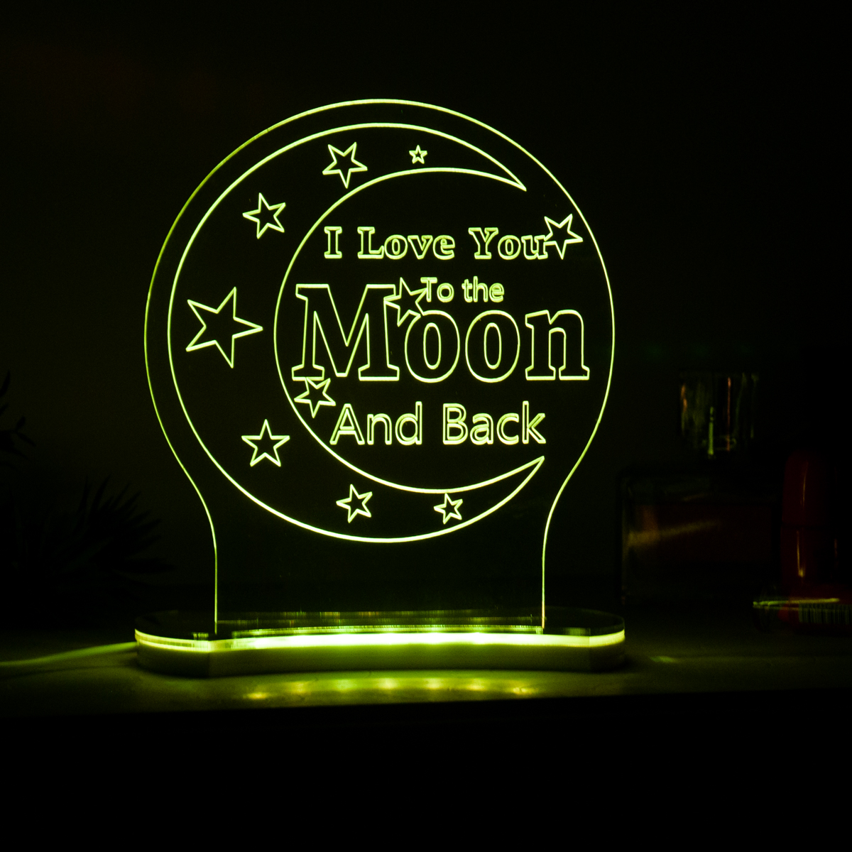 Επιτραπέζιο Φωτιστικό Plexiglass με Led RGB Φωτισμό "To The Moon And Back" 17x19cm Διάφανο